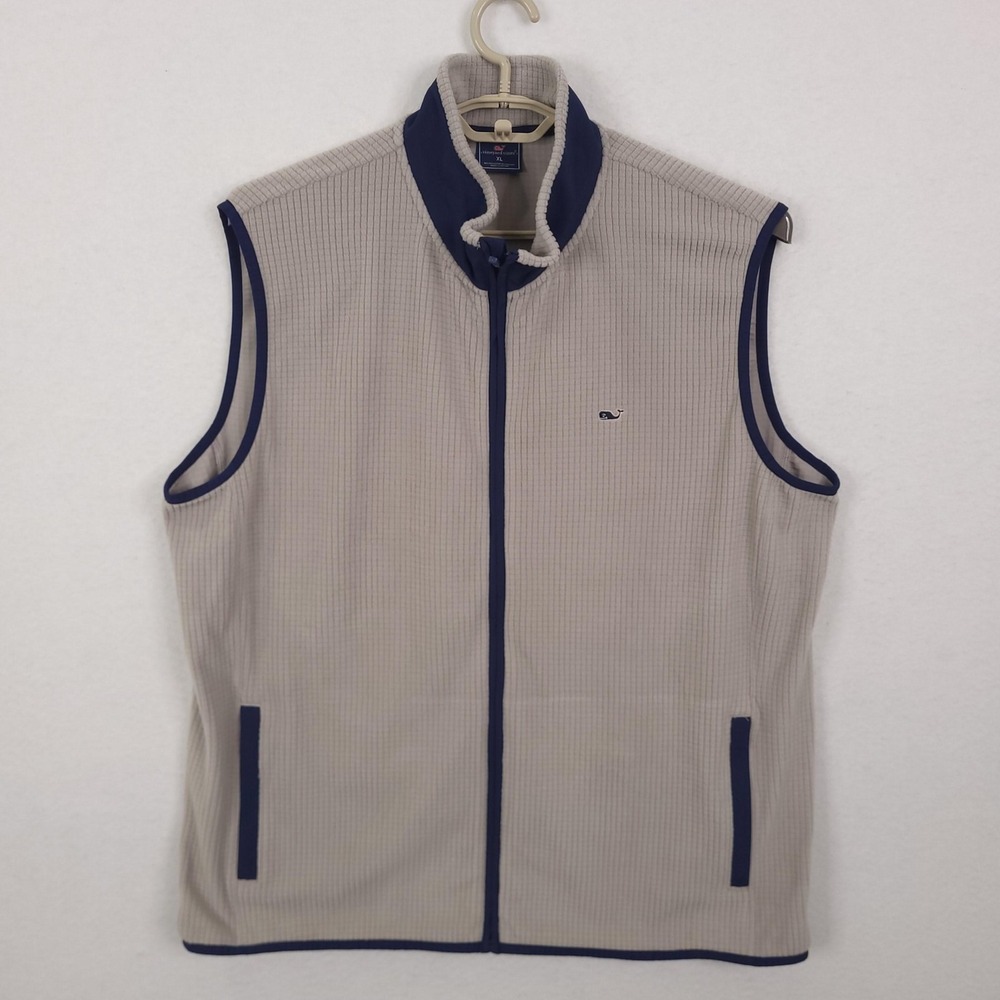 Vineyard Vines Vest Mens XL Gray Fleece Full Zip Lined Outdoor Casual 1K005332